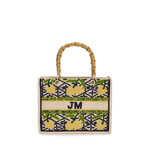 Bolso de mano de estilo informal para mujer, adornos de perlas de gran capacidad, correa cruzada de bambú Natural con cuentas de doble ASA - Product Image 1