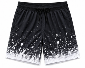Shorts de sport écologiques pour hommes, imprimés par sublimation, séchage rapide, rouge et noir, taille à cordon, logo personnalisé, pêche, surf, tendance - Product Image 4
