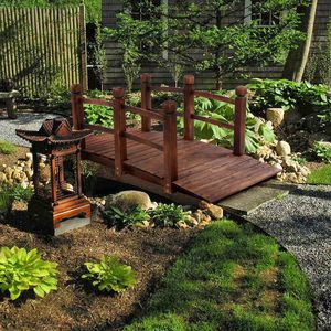 Piccolo Ponte ad Arco in Legno per Cortile, Ornamento da Giardino Anticorrosione con Finitura Carbonizzata, Ponte Paesaggistico - Product Image 2