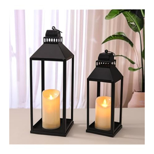 Black Iron <b>Lantern</b> <b>Set</b> With Clear Glass Panels For Home Wedding Holiday Lighting Decoration Hanging Or Floor Use - Product Image 4