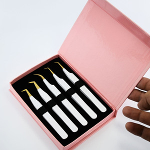 Wholesale <b>Lash</b> Extension <b>Kit</b> <b>Lash</b> Fiber Tip Tweezers <b>Lashes</b> Wispy D Curling False Eyelash Tweezers Non-Slip Isolation Crved - Product Image 1