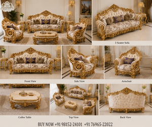 Majestuoso Juego de Sofás para Sala de Estar Estilo Maharaja, Sofá Tallado a Mano Estilo Europeo, Sofá Estilo Francés con Corona Imperial - Product Image 6