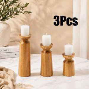 Ensemble de supports à bougies en bois, forme colonne, décoration d'intérieur, matériau en bois - Product Image 6