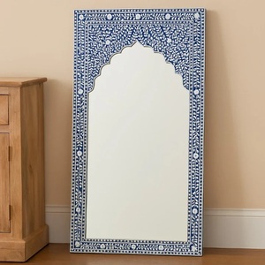 Luxury Wooden Framed <b>Mirror</b> Mughal Inspired Floral Border Premium Accent for Bedroom Living Room Decor - Product Image 1