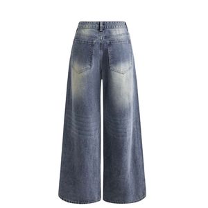 Vaqueros anchos Y2K personalizados para mujer con parches cruzados, apliques de diamantes de imitación brillantes, cintura alta, pantalones vaqueros holgados, estilo urbano, pantalones sueltos - Product Image 2