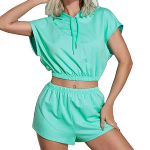 Ensemble de survêtement décontracté d'été personnalisé 2 pièces pour femme, t-shirt à manches courtes en coton et short d'été, ensemble de survêtement unisexe pour femme - Product Image 1