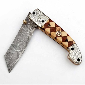 Couteau de poche pliant tactique de survie en plein air à lame Tanto en acier Damas de qualité industrielle avec manche en bois – Prix de gros - Product Image 1