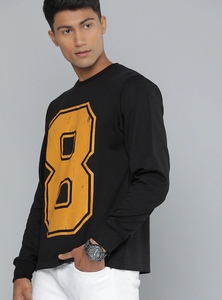 เสื้อสเวตเชิ้ตคอกลมแขนยาวสีดำสำหรับผู้ชาย พิมพ์ลายหมายเลข 8 สีส้ม สวมใส่สบาย ทรงปกติ ผ้าถักสำหรับฤดูใบไม้ร่วง ผ้าฝ้าย 100% - Product Image 4