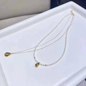 Collier pendentif de mode européenne à perles à double rangée, design goutte d'eau tridimensionnel, élégant collier de perles d'eau douce - Product Image 1