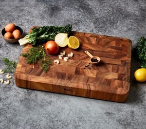 Tablas de cortar de bambú Salter, hechas a mano, de madera, para cocina, rectangulares, con asa, para cortar alimentos. - Product Image 3