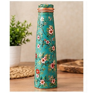 Bouteille d'eau en métal avec motif Paisley traditionnel du Cachemire, couvercle en cuivre, vaisselle portable pour les voyages - Product Image 6