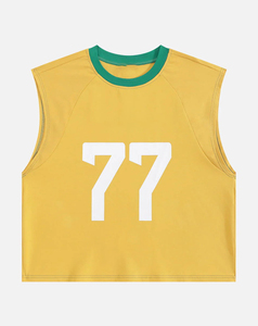 Camiseta sin Mangas de Alta Calidad para Mujer, Cuello Redondo, Color Amarillo Sólido, Transpirable, Tejida en Poliéster, Número 77 en la Parte Delantera, Estilo Casual y Urbano - Product Image 1