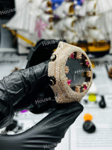 Montre de luxe Hip Hop Iced Out avec diamants, cadran noir, pierres Moissanite, boîtier rond, montre de créateur tendance - Product Image 5