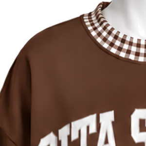 Mens <b>Brown</b> Oversized Crewneck Sweatshirt Gingham Check Trim <b>Long</b> <b>Sleeve</b> Casual Pullover Fashion Streetwear Athletic Sports <b>Top</b> - Product Image 5