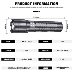 CITICITY 3500 Lumens <b>LED</b> Aluminum Alloy 800m Long Range Telescopic Zoom IP44 <b>Rechargeable</b> Flashlight 6000K Daylight Emergency - Product Image 3