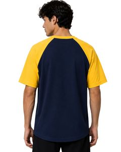 เสื้อยืดแขนสั้นคอกลมสีกรมท่าและเหลืองสำหรับผู้ชาย ผ้าฝ้าย สไตล์ลำลอง สตรีทแวร์ ตัดต่อสี  รับผลิตตามแบบ - Product Image 2