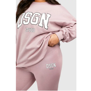 <b>Women</b> Plus Size Pink Tracksuit <b>Set</b> Crew Neck Sweatshirt Leggings Full Length Casual Autumn Wear Spandex Cotton Material - Product Image 5
