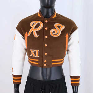 New Arrivals <b>Leather</b> Sleeve Varsity <b>Jacket</b> Letter Printed Button Motorcycle Coat Street Wear <b>Leather</b> Women's Cropped <b>Jackets</b> - Product Image 1
