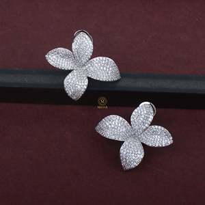 Rose Gold Plated CZ Flower Stud Earrings-Zinc Alloy Geometric Vintage Style Gift - Product Image 1