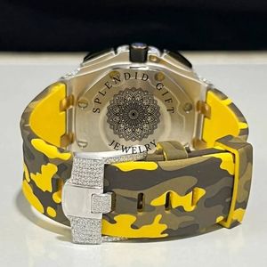 Luxury Men's Diamond <b>Watch</b> Analog Quartz ETA Movement Sapphire Crystal Dial Camouflage Silicone Band 45mm Moissanite Silver <b>Case</b> - Product Image 6