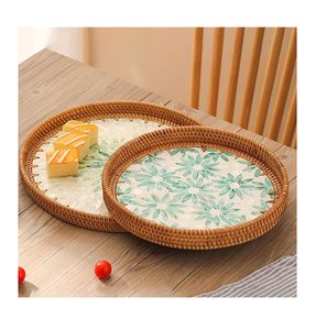 Bandeja rectangular de ratán y nácar para té, juego de 4 bandejas cuadradas de ratán y nácar para servir y almacenar. - Product Image 6