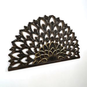 Cabecero de Cama Balinés Tallado en Madera con Diseño de Flor de Loto, Acabado en Negro y Dorado, Muebles de Dormitorio, Decoración del Hogar - Product Image 2