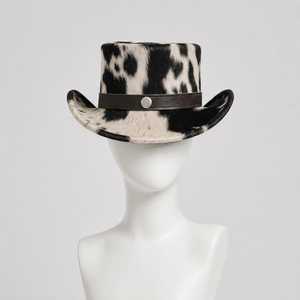 Sombrero de Copa Unisex con Estampado de Piel de Vaca Sintética y Banda de Cuero, Estilo Inglés, Casual, para las Cuatro Estaciones, Adulto, 56-58CM - Product Image 1