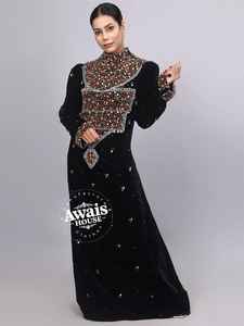 Robe Abaya Kaftan longue à manches longues, simple et modeste, en velours importé, ornée de cristaux et de perles, idéale pour les occasions de l'Aïd - Product Image 6