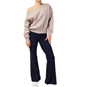 Sweat-shirt en coton oversize à col large et épaules dénudées pour femme, imprimé avec logo personnalisé, streetwear, pull à manches longues, OEM - Product Image 4