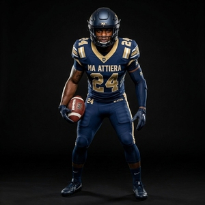 Ensemble de maillot et pantalon de football américain personnalisé bleu marine et or, vêtements de sport d'équipe, fabricant en gros - Product Image 4