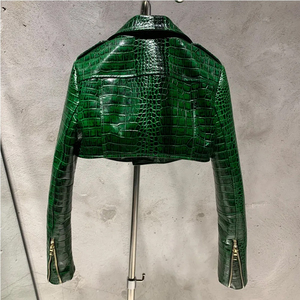 Veste de motard en cuir de vachette vert premium avec ceinture et fermeture éclair, veste d'hiver unisexe imperméable - Product Image 2