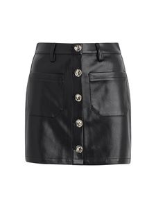 Jupe courte en cuir pour femme, taille haute, avec fermeture boutonnée et poches, style cargo - Product Image 2