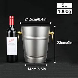 Seau à champagne de grande capacité 5L, seau à glace en acier inoxydable, résistant à la rouille, étanche, seau de refroidissement pour boissons, vente en gros - Product Image 3