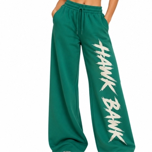 Pantalon de survêtement évasé pour femme, taille élastique, tissu doux, coupe confortable, cordon de serrage, décontracté, longueur complète, taille mi-haute, en polyester tricoté - Product Image 1