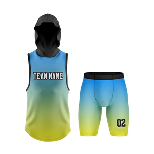 Uniforme de Fútbol 7v7 Amarillo, Top sin Mangas con Capucha, Pantalones Cortos de Alto Rendimiento, Conjuntos Personalizados con Gráficos de Sublimación para Equipos - Product Image 5