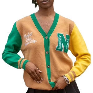 Cardigan en tricot classique 12GG, personnalisé, 100 % coton, de haute qualité, avec patch brodé style Letterman, vente en gros - Product Image 1