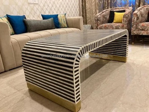 Hình học xương Inlay Bàn cà phê hình chữ U ngà thiết kế 90x60x45cm xuất khẩu chất lượng bàn điều khiển bảng cho phong cách nội thất thanh lịch - Product Image 3