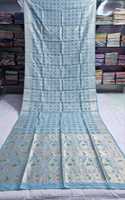 Sari en soie BANARASI KATAN bleu clair, longueur ras du sol, broderie florale, motifs paon, tenue traditionnelle indienne pour mariage, pour femme, livraison rapide