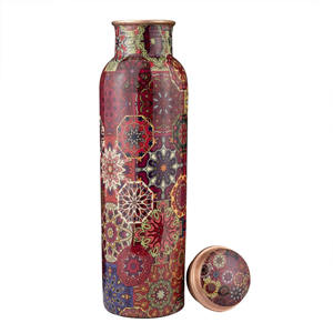 Botella de agua de cobre con estampado de círculos multicolor, diseño de patrón colorido, tapa a prueba de fugas, botella reutilizable para beber, uso diario - Product Image 1
