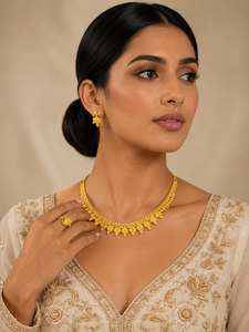 Women's Classic Vintage Gold Plated Box <b>Chain</b> Choker Necklace Set with Earrings for Wedding Everyday Wearing - Product Image 3
