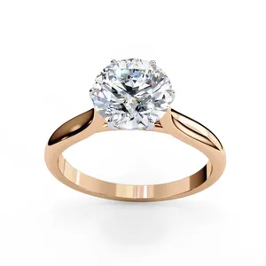Bague de fiançailles solitaire en or sur mesure avec diamant de laboratoire rond brillant de 2 carats, sertie de six griffes et de monture haute, bijoux de mariée - Product Image 1