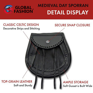 Sporran Escocés de Cuero Negro de Alta Calidad con Borlas, Bolsa Tradicional para Sporran de las Tierras Altas, OEM ODM - Product Image 3