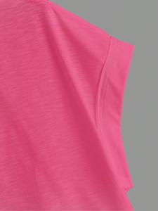 Crop top rose pour femme, manches courtes, col rond, coupe ample, tricot en coton, décontracté, printemps été, couleur unie - Product Image 4