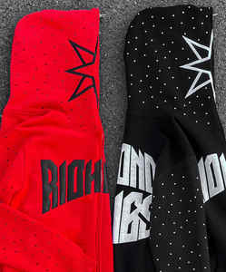 Vêtements de rue de luxe personnalisés 3D Puff Print Logo Oversize French Terry Full Zip up Cropped Rhinestone Hoodies - Product Image 3