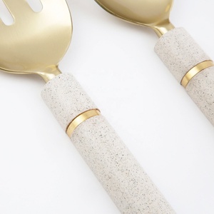 Hot Selling Gold Tone Salad <b>Servers</b> Set with Stone Handles High End Kitchen Serving Utensils - Product Image 3