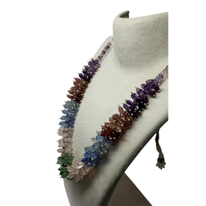 Collier court en pierres précieuses naturelles, perles ovales lisses, améthyste, quartz fraise, quartz bleu, quartz rose, bijoux faits à la main, prêts à porter - Product Image 2