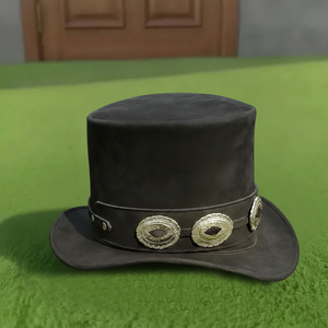 Premium quality custom made Handmade Suede Leather Top <b>Hat</b> Steampunk Concho <b>Band</b> Cosplay Western <b>Hat</b> - Product Image 4