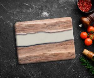 Planche à découper ronde en bois avec poignée en résine, compatible lave-vaisselle, épaisseur 1,5 cm, pour trancher pâtisseries, gâteaux, fruits, fromages - Product Image 3