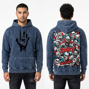 Sweat à capuche bleu à double manche pour homme, imprimé graphique Pirate Bucanier, thème Carte Terra Mortal, pull personnalisé Scurvy Cove Clothing - Product Image 5