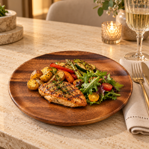 Platos de Madera de Mango Artesanales con Grano Natural Intenso y Borde Elevado para la Mesa |   Decoraciones Rústicas para Mesa de Servicio de Restaurante para Bodas - Product Image 2